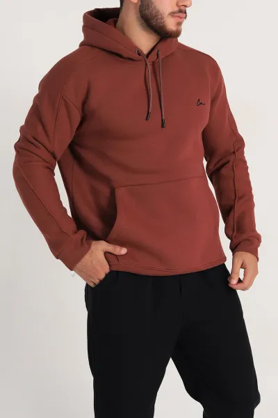 Mürdüm Oversize Üç İp Şardonlu Kapüşonlu Sweatshirt 300920