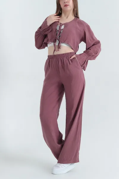 Mürdüm Pantolon Bluz Tensel Bayan İkili Takım 337615