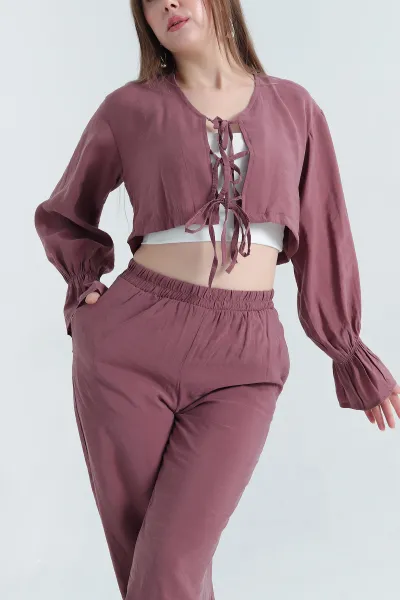 Mürdüm Pantolon Bluz Tensel Bayan İkili Takım 337615
