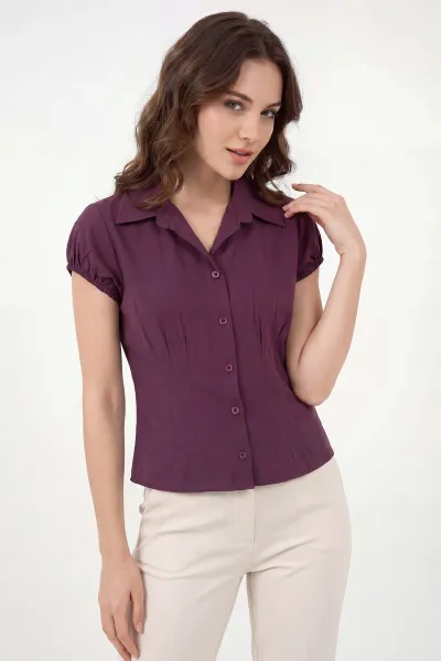 Mürdüm Pensli Poplin Kadın Gömlek 451564