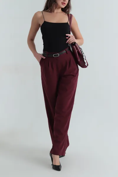 Mürdüm Poliviskon Kemerli Kadın Pantolon 406369