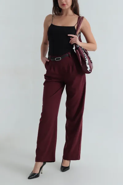 Mürdüm Poliviskon Kemerli Kadın Pantolon 406369