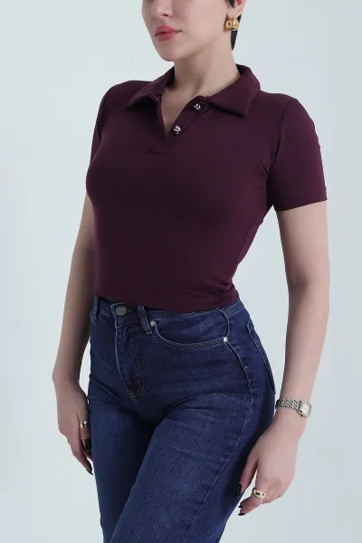 Mürdüm Polo Yaka Oysho Kadın Bluz 452887