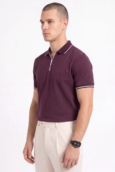 Mürdüm Polo Yaka Yarım Fermuarlı Erkek Tişört 471701