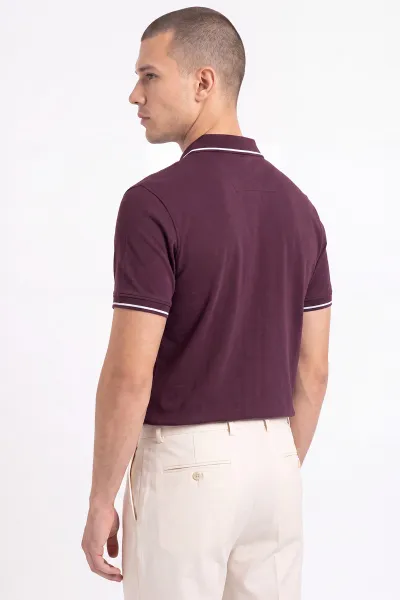 Mürdüm Polo Yaka Yarım Fermuarlı Erkek Tişört 471701