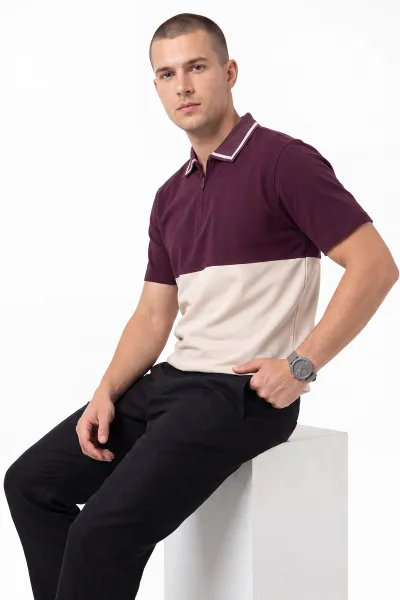 Mürdüm Polo Yaka Yarım Fermuarlı Erkek Tişört 471713