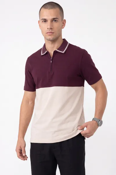 Mürdüm Polo Yaka Yarım Fermuarlı Erkek Tişört 471713
