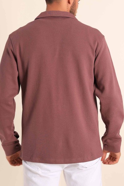 Mürdüm Relaxed Fit Çift Cepli Çıt Çıt Düğmeli Uzun Kollu Erkek Gömlek 201333