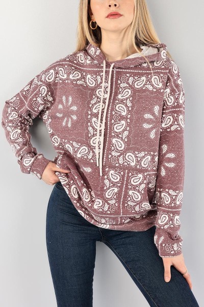 Mürdüm Şal Desen Üç İplik Bayan Sweat 90226