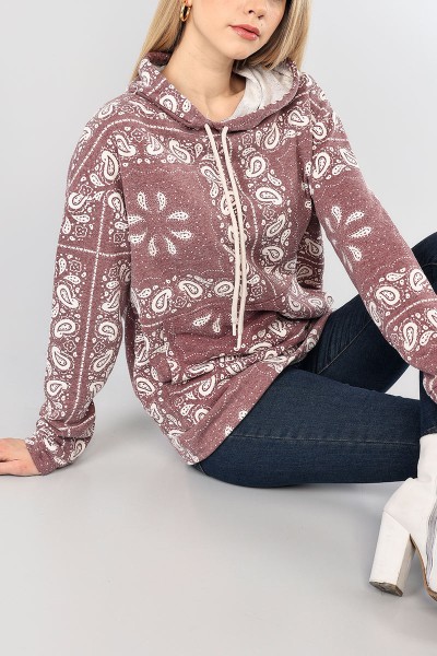 Mürdüm Şal Desen Üç İplik Bayan Sweat 90226
