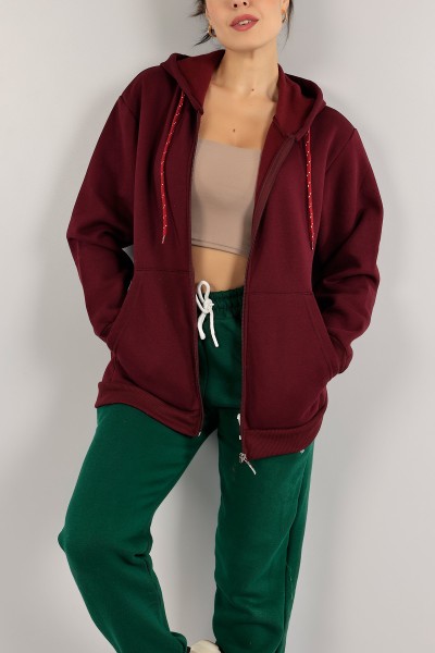 Mürdüm Şardonlu Bayan Fermuarlı Sweat Hırka 138127