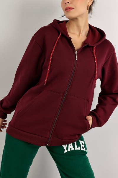 Mürdüm Şardonlu Bayan Fermuarlı Sweat Hırka 138127