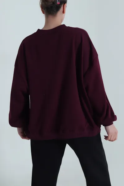 Mürdüm Şardonsuz Salaş Üç İp Kadın Sweat 487484