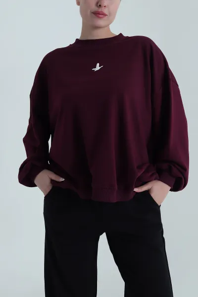 Mürdüm Şardonsuz Salaş Üç İp Kadın Sweat 487484