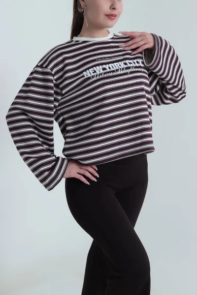 Mürdüm Şardonsuz Üç İp Kadın Fermuarsız Sweat 490984