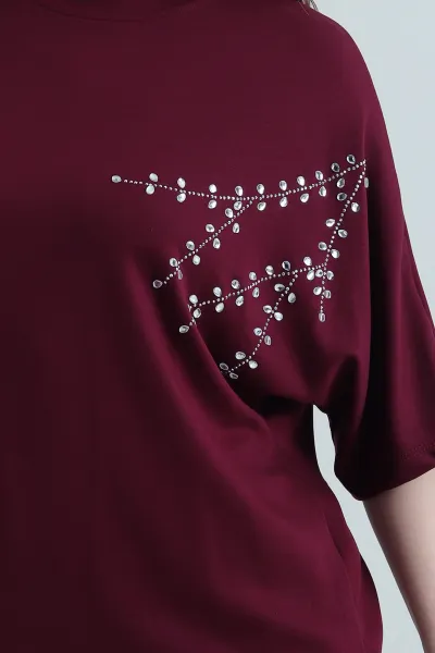 Mürdüm Taş İşlemeli Modal Kadın Bluz 452746