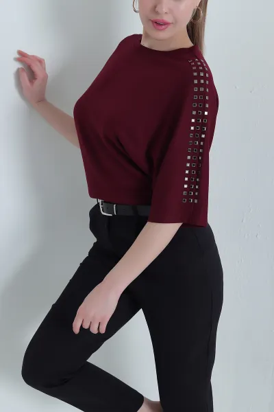 Mürdüm Taşlı Modal Salaş Kadın Bluz 444552