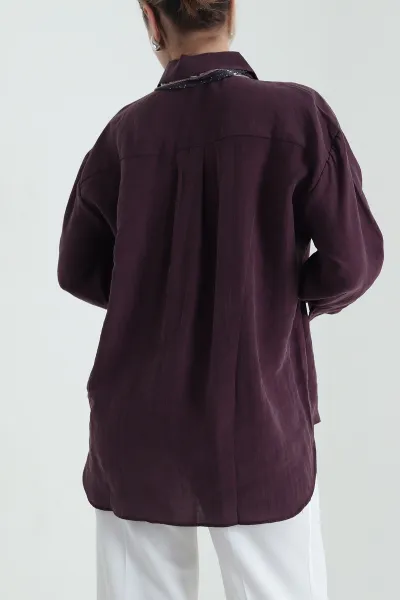 Mürdüm Tencel Fular Detay Kadın Gömlek 438510