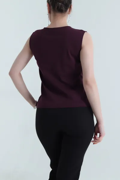 Mürdüm Tokalı Kolsuz Kadın Bluz 455131