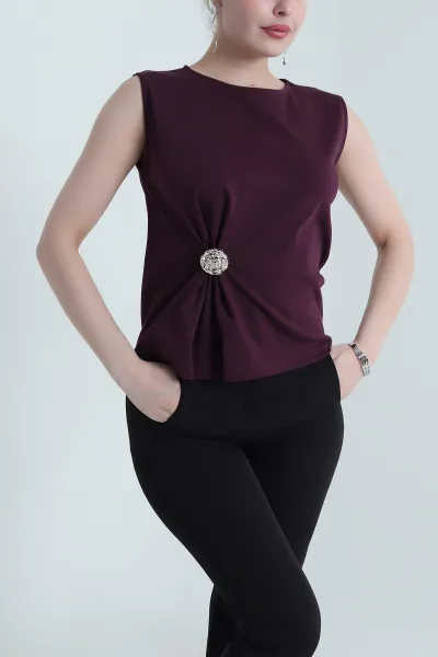 Mürdüm Tokalı Kolsuz Kadın Bluz 455131