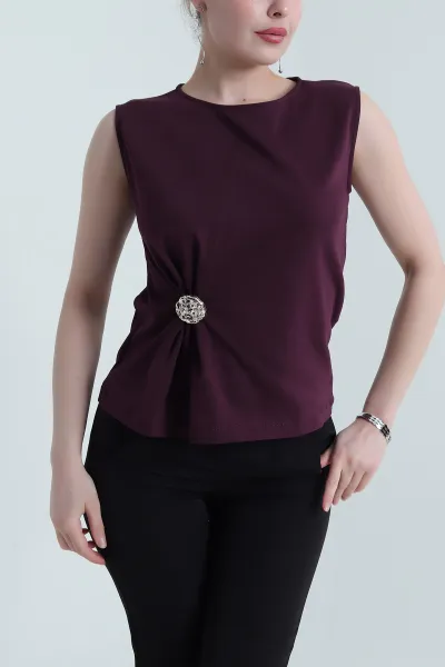 Mürdüm Tokalı Kolsuz Kadın Bluz 455131