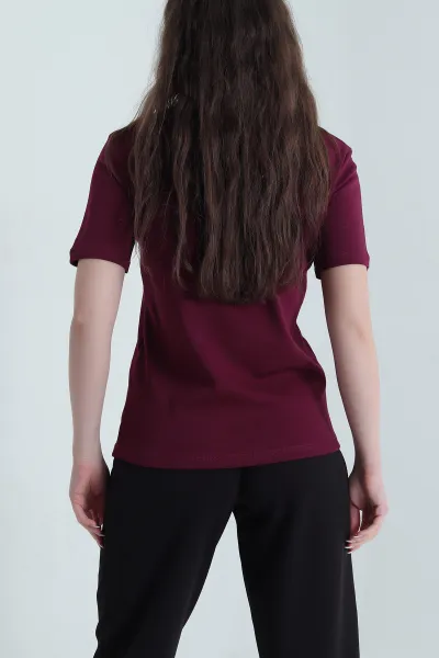 Mürdüm V Yaka İnterlok Kadın Tişört 453734