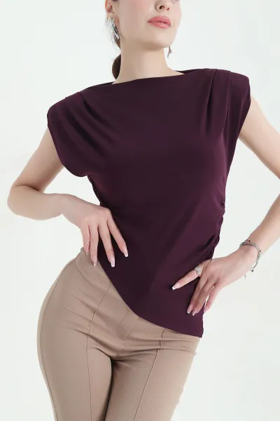 Mürdüm Vatkalı Büzgülü Sandy Kadın Bluz 372748