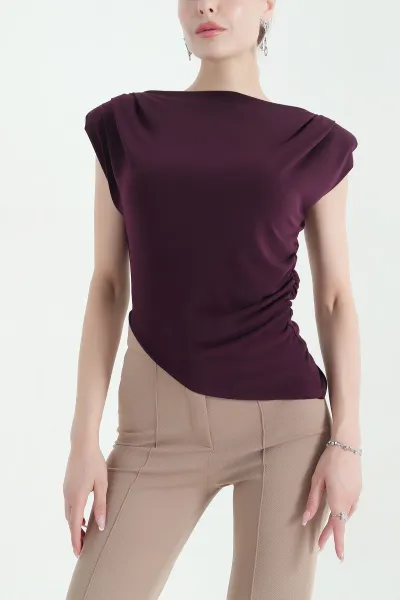 Mürdüm Vatkalı Büzgülü Sandy Kadın Bluz 372748