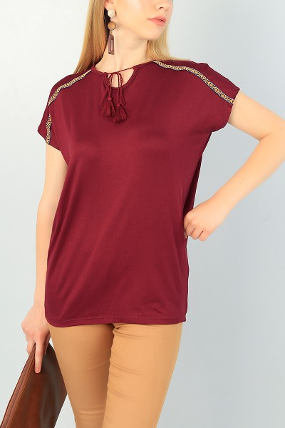 Mürdüm Yaka Bağlamalı Bluz 68226