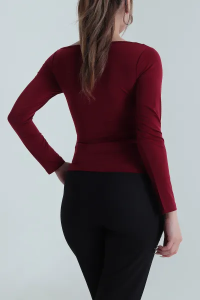 Mürdüm Yakası Dantelli Sandy Kadın Bluz 487037