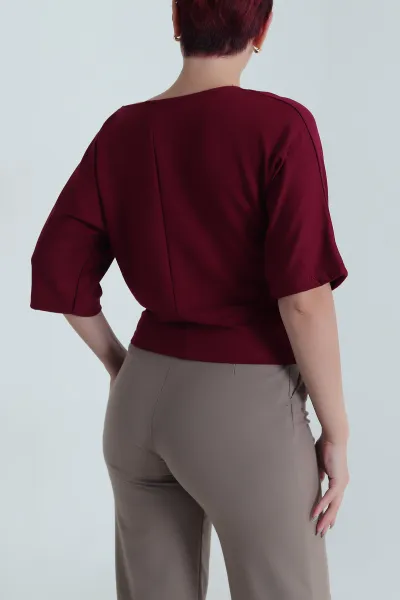 Mürdüm Yarasa Kol Baskılı Kadın Kristal Bluz 483253