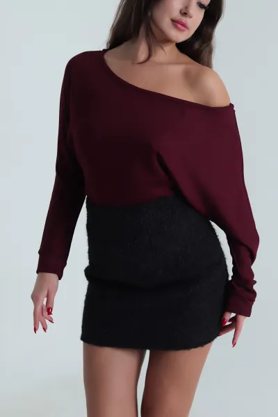 Mürdüm Yarasa Kol Modal Kadın Bluz 491736