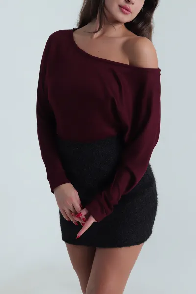 Mürdüm Yarasa Kol Modal Kadın Bluz 491736