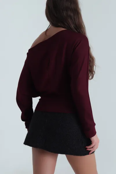 Mürdüm Yarasa Kol Modal Kadın Bluz 491736