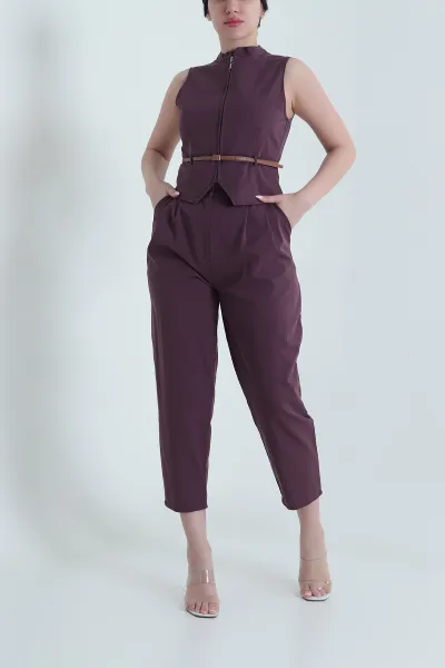 Mürdüm Yelek Pantolon Larimar Kadın İkili Takım 457089