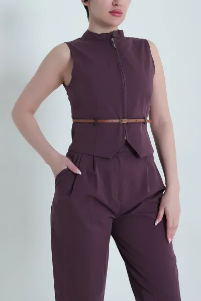 Mürdüm Yelek Pantolon Larimar Kadın İkili Takım 457089
