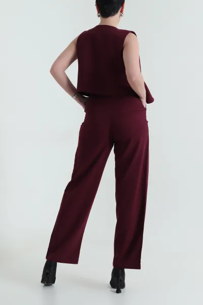 Mürdüm Yelek Pantolon Poliviskon Kadın İkili Takım 436604
