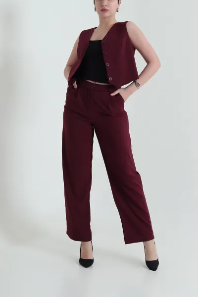 Mürdüm Yelek Pantolon Poliviskon Kadın İkili Takım 436604
