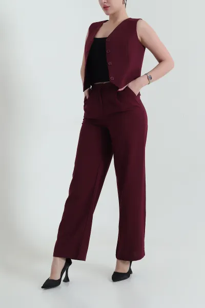 Mürdüm Yelek Pantolon Poliviskon Kadın İkili Takım 436604