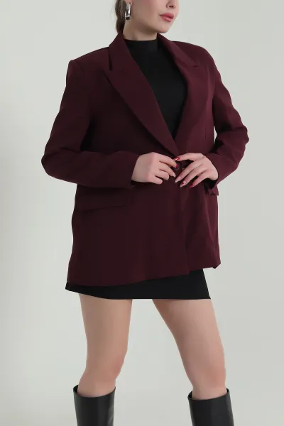 Mürdüm Yeni Sezon Tek Düğme Astarlı Linda Double Kadın Ceket 425322