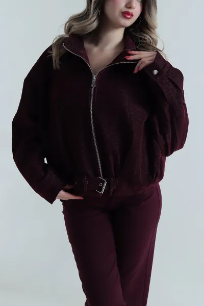 Mürdüm Yüksek Yaka Denim Modal Kadın Mont 499352