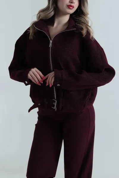 Mürdüm Yüksek Yaka Denim Modal Kadın Mont 499352