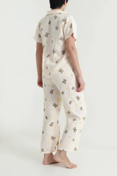 Müslin Keten Düğmeli Kadın Pijama Takımı 476892
