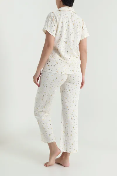 Müslin Keten Düğmeli Kadın Pijama Takımı 476893