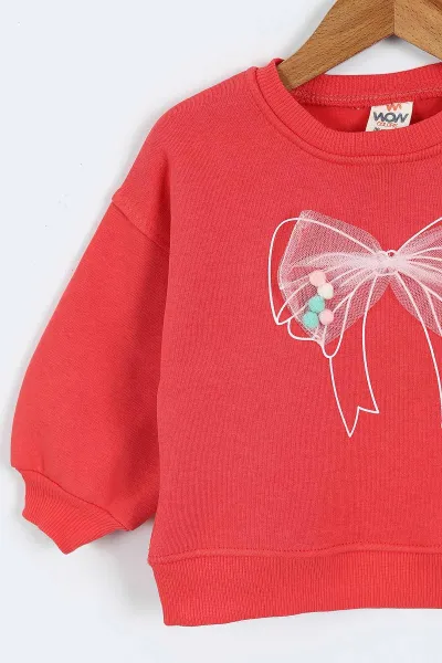 Nar Çiçeği (0-4 Yaş) Fiyonk Detaylı  3  İp Şardonlu Kız Çocuk Sweatshirt 415021