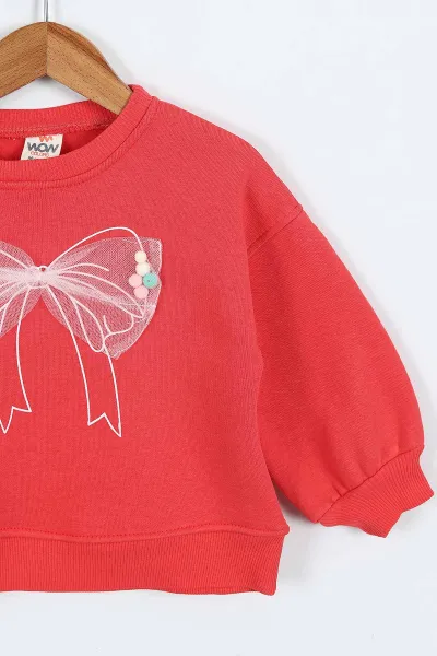Nar Çiçeği (0-4 Yaş) Fiyonk Detaylı  3  İp Şardonlu Kız Çocuk Sweatshirt 415021