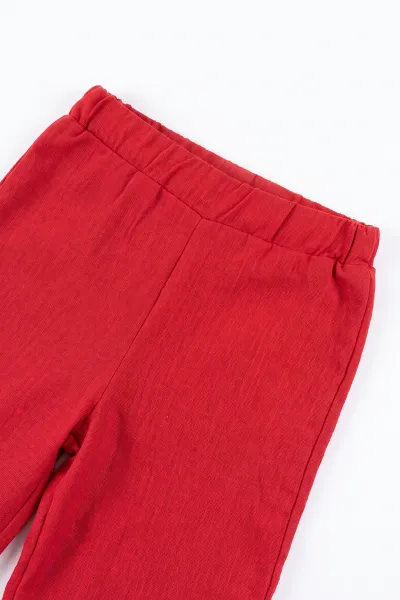 Nar Çiçeği (1-5 Yaş)Üç Çiçek Nakışlı Kadife Yelek ve Pantolonlu Bebe Yaka Fitilli Badili  Kız Çocuk 3'lü Takım 496017