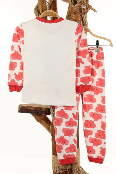 Nar Çiçeği (4-6 Yaş) Cute Fil Baskılı Kız Çocuk Pijama Takım 145167