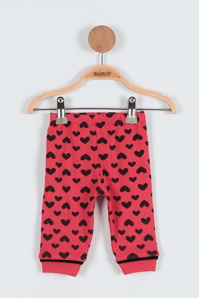 Nar Çiçeği (6-24 Ay ) Kalp Baskılı Düğme Detaylı Kız Bebe Pijama Takım 186456