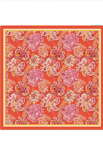 Nar Çiçeği 95x95 Cm Dijital Baskılı Mercan Desen Soft Eşarp 473270